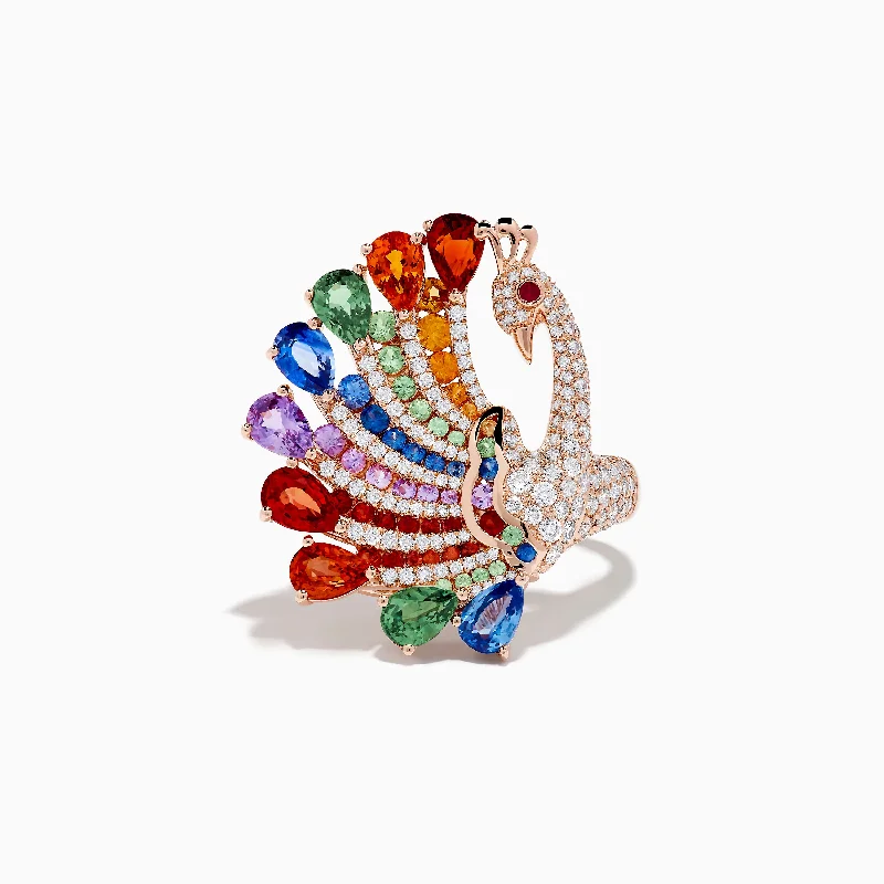 Safari 14K Rose Gold Multi Sapphire Peacock Ring