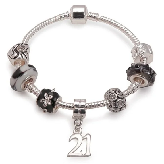 Age 21 'Black Magic' Silver Plated Charm Bead Bracelet