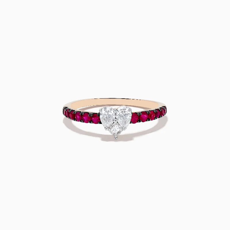 14k Rose Gold Ruby and Diamond Heart Ring