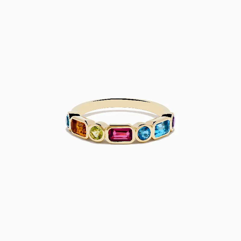 Mosaic 14K Yellow Gold Multi Color Gemstone Bezel Ring