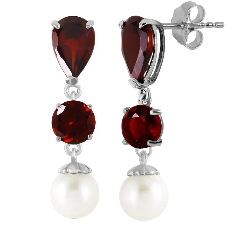 10.5 CTW 14K Solid White Gold Chandelier Earrings Garnet pearl