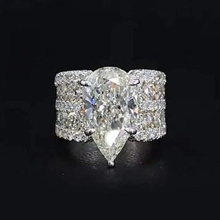 Recommended | Stunning 9.0CT Pear Cut Engagement Ring in Widen Band