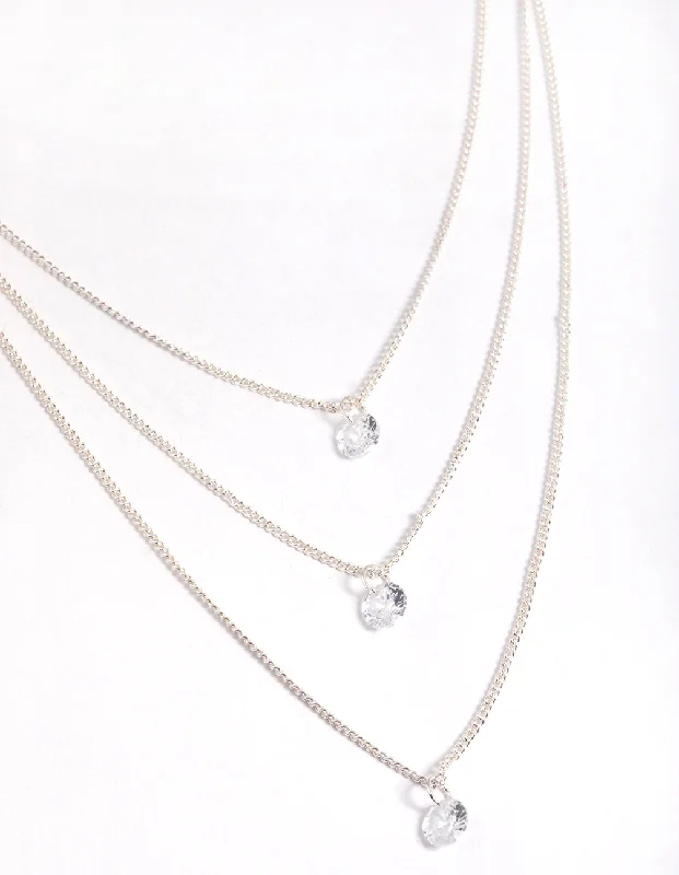 Silver Classic Diamante Layered Necklace