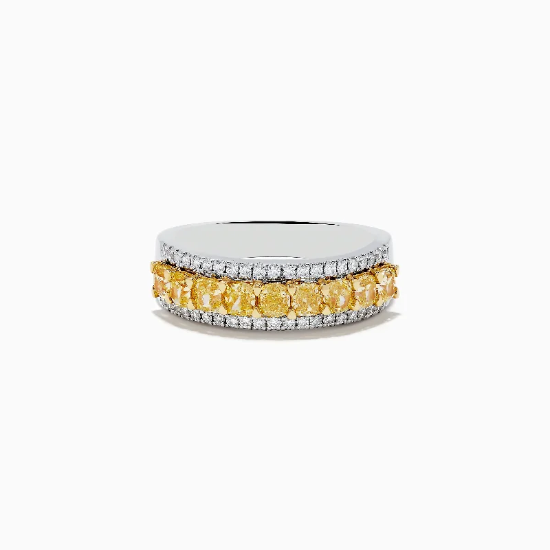 Canare 18k Two Tone Gold Cushion Cut Yellow Diamond Band 1.70 TCW