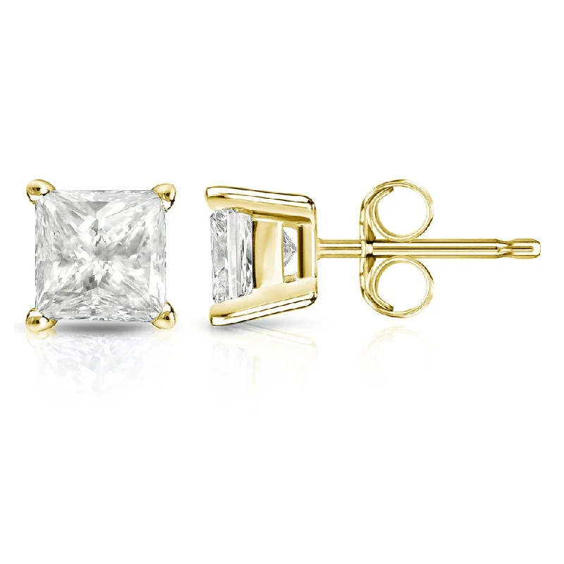 Auriya 14k Gold 1 1/2ctw Princess-cut Diamond Stud Earrings (I-J, I1-I2)