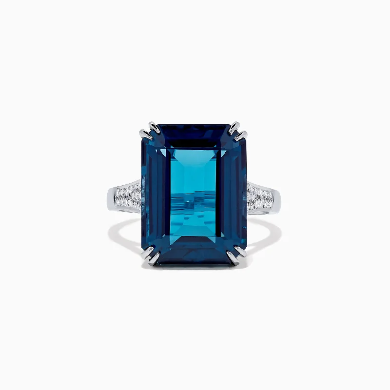 Ocean Bleu 14K Gold London Blue Topaz and Diamond Ring, 15.14 TCW