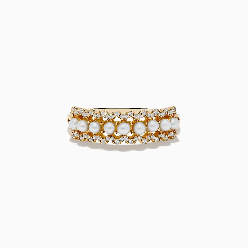 14K Yellow Gold Pearl and Diamond Ring