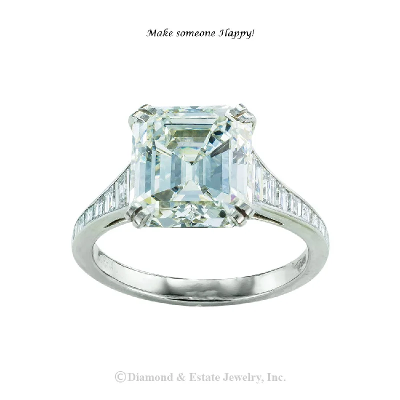 GIA Report Certified 4.09 Emerald Cut Diamond Platinum Engagement Ring