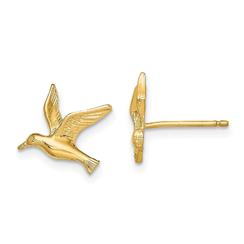 Curata 10k Yellow Gold 10.3x11mm Flying Seagull Post Earrings