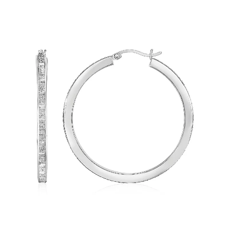 Glitter Textured Tube Hoop Earrings in Sterling Silver