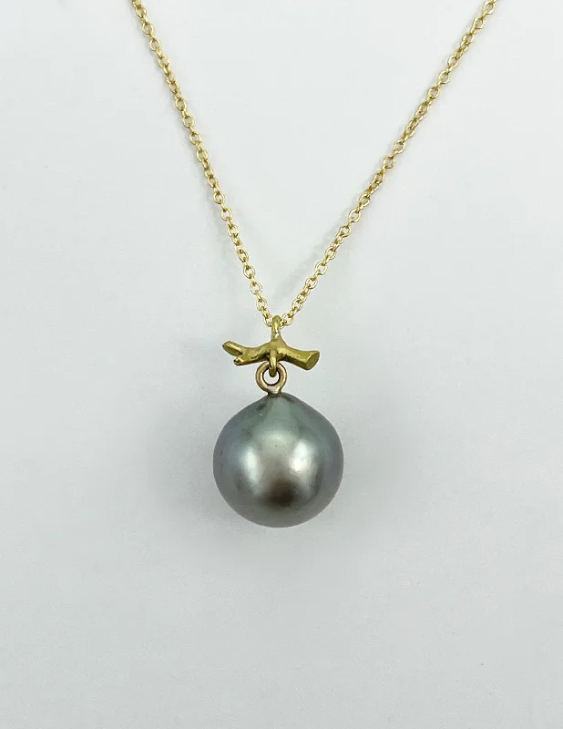 Annette Ferdinandsen Twig and Black Pearl Pendant Necklace