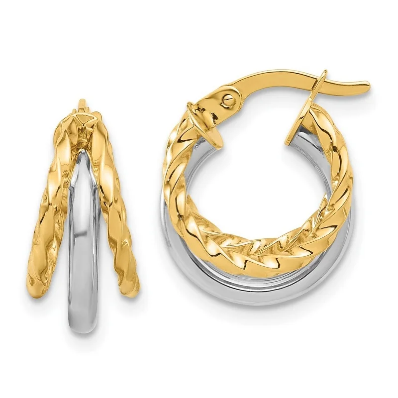 Curata 14k Two Tone Gold Polished Hoop Earrings - 17x13.7mm