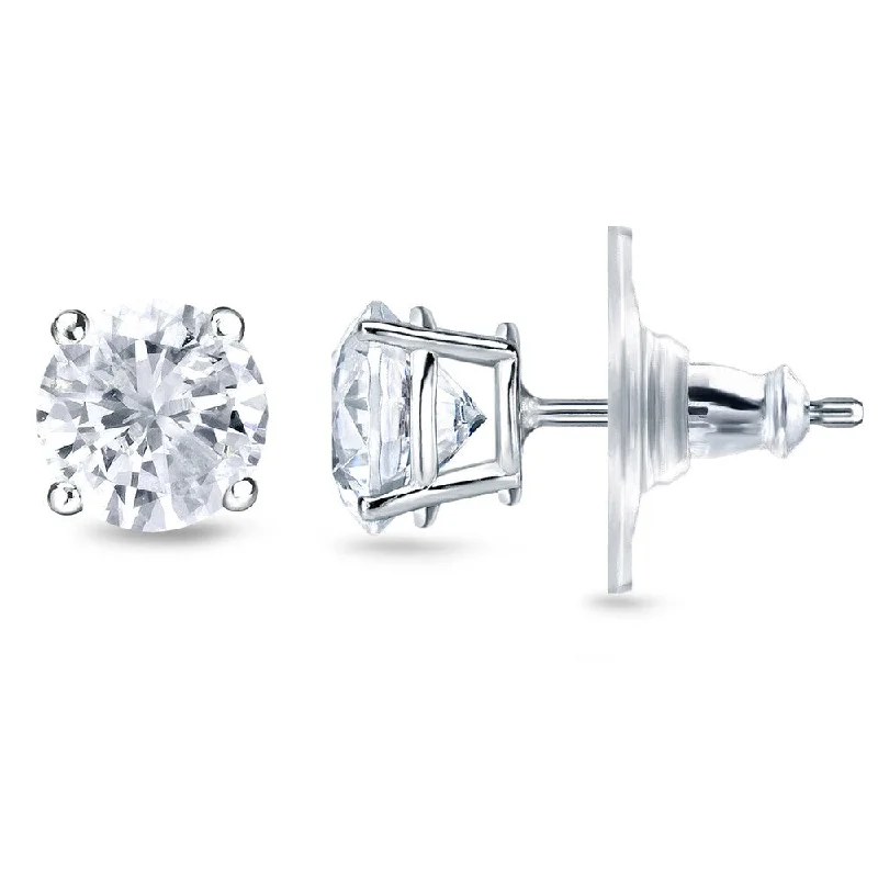 14k Gold 1ct TDW Locking Back Round Diamond Stud Earrings by Auriya (H-I, SI1-SI2)