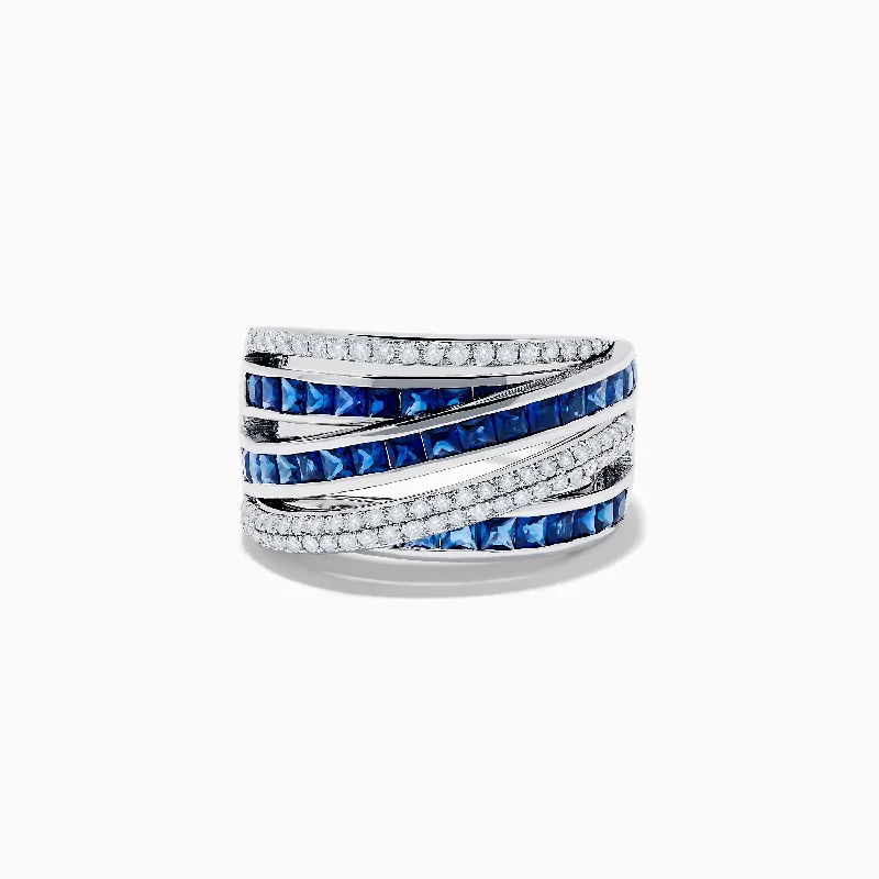 Royale Bleu 14K White Gold Sapphire and Diamond Crossover Ring