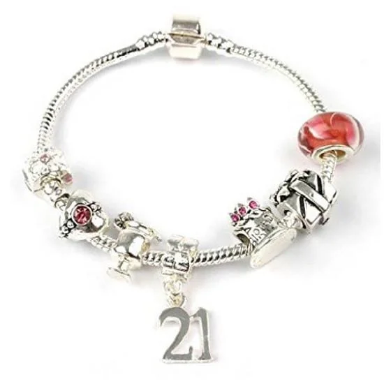 Age 21 'Birthday Wishes' Silver Plated Charm Bead Bracelet