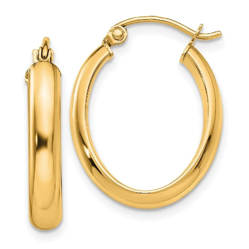 Curata 14k Yellow Gold Polished Oval Tube Hoop Earrings - 21.5x17mm