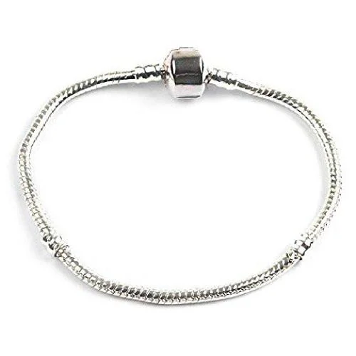 Silver Plated Snap Clasp Bracelet For Slide On/Off Charms and Beads