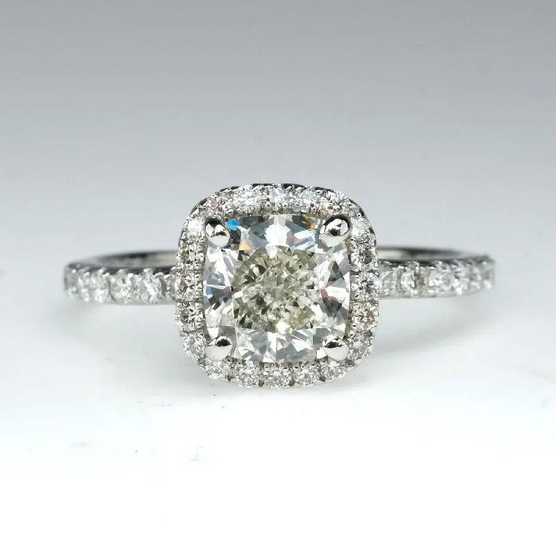 GIA 1.80ct Cushion Cut Diamond Halo Engagement Ring in Platinum