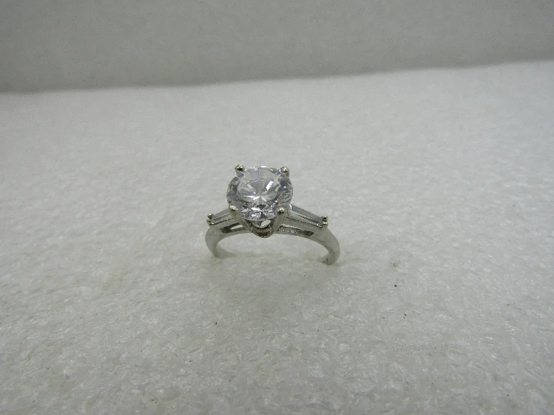 14kt CZ Engagement Ring, with Baguettes, Diamonique, 2.5+ TCW, Sz. 8, 3.42 Gr.