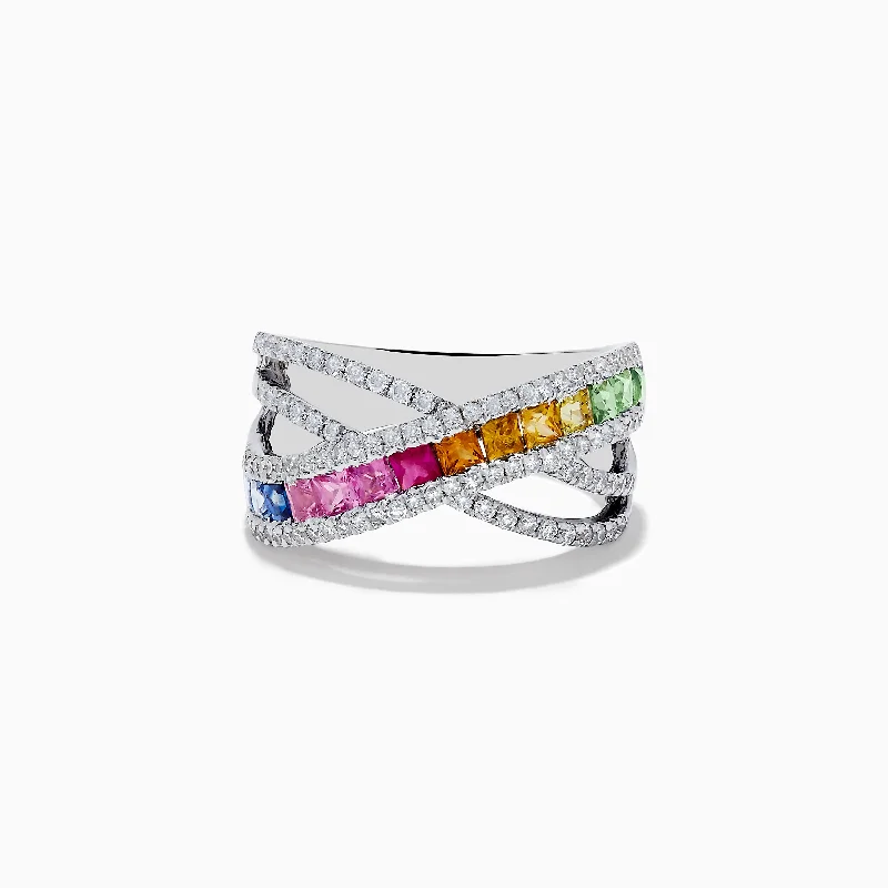 Watercolors 14K Gold Multi Sapphire & Diamond Crossover Ring