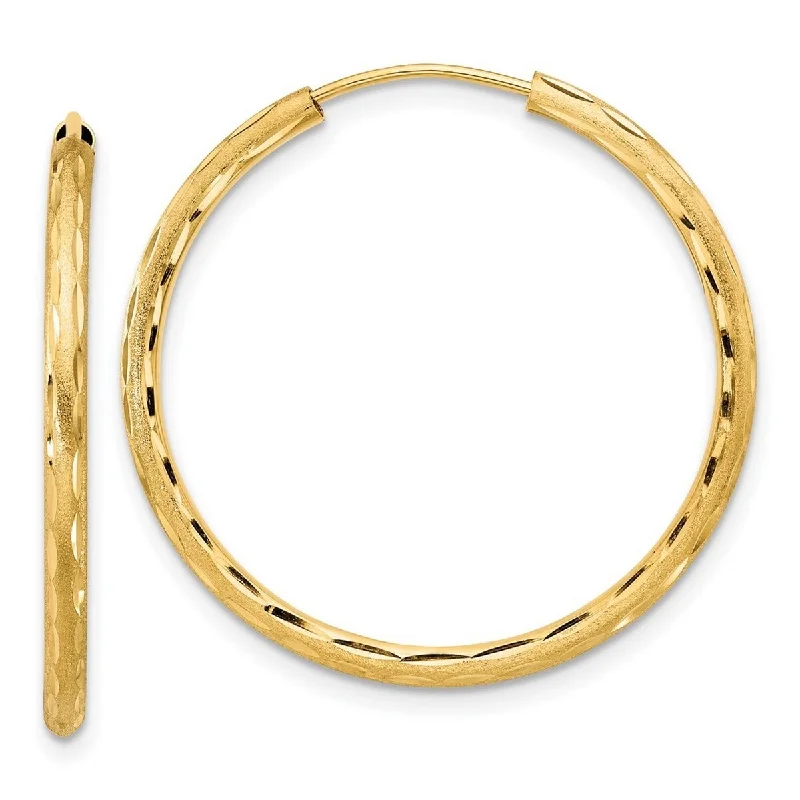 Curata 14k Yellow Gold Polished and Satin and Sparkle Cut Endless Hoop Earrings - 30x2mm