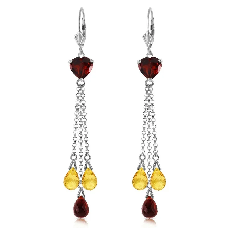 9.5 Carat 14K Solid White Gold Chandelier Earrings Briolette Garnet Citrine