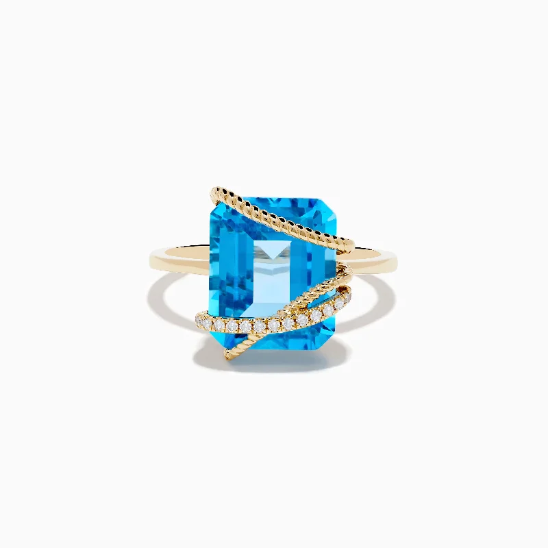 Ocean Bleu 14K Yellow Gold Blue Topaz and Diamond Ring