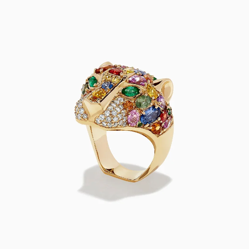 Watercolors 14K Gold Multi Sapphire, Diamond & Emerald Panther Ring