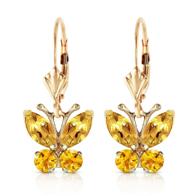 1.24 CTW 14K Solid Gold Butterfly Earrings Citrine