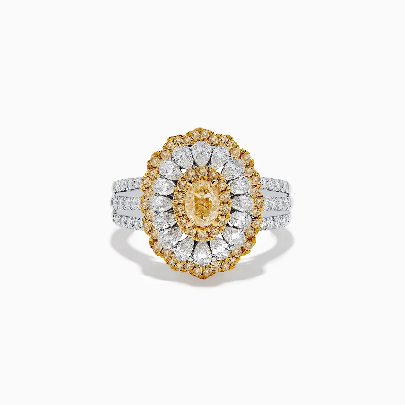 Canare 18K Two-Tone Yellow and White Diamond Layered Oval Halo Ring