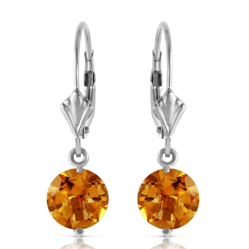 3.1 Carat 14K Solid White Gold Leverback Earrings Citrines