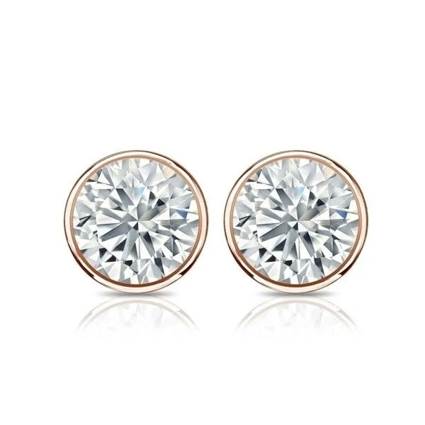 Auriya 3 1/4ct TW Round Bezel Set Diamond Stud Earrings 14kt Gold Certified Lock Back