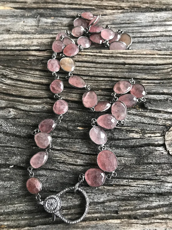 Strawberry Quartz Necklace with Pave Diamond Clasp