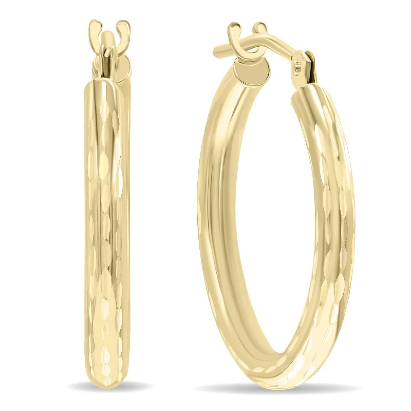 Marquee Jewels 10K Yellow Gold Shiny Diamond Cut Engraved Hoop Earrings (18mm)