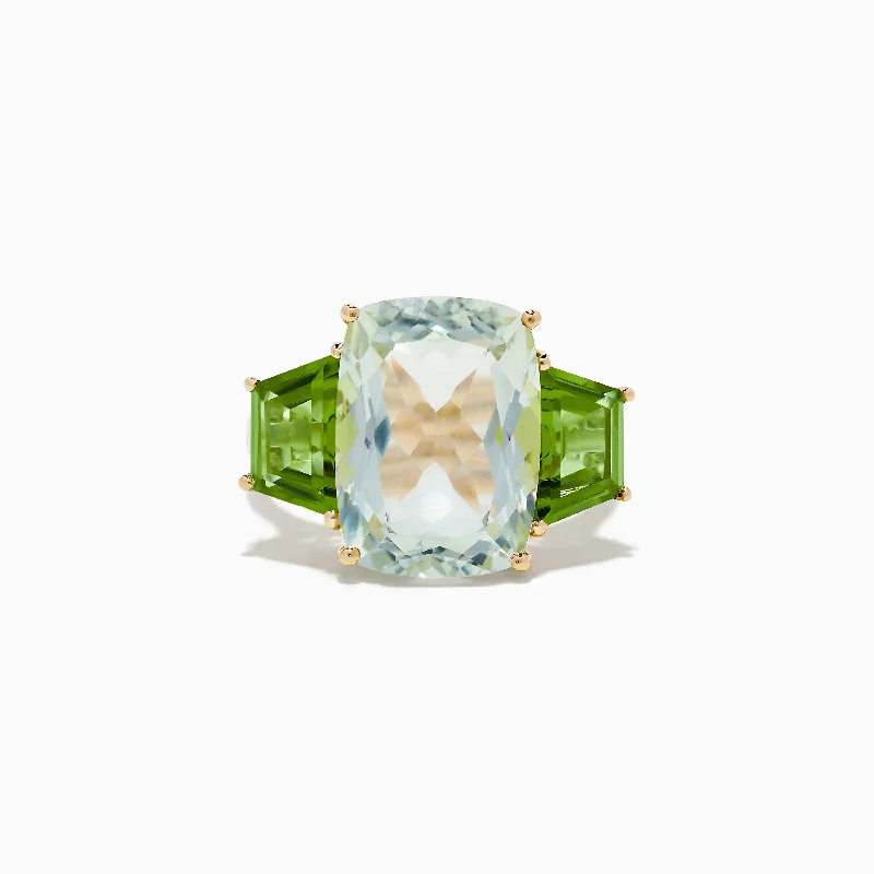 14K Yellow Gold Green Amethyst and Peridot Ring