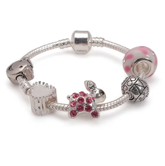 Children's Pink Easter 'Bunny Dream' Silver Plated Charm Bead Bracelet