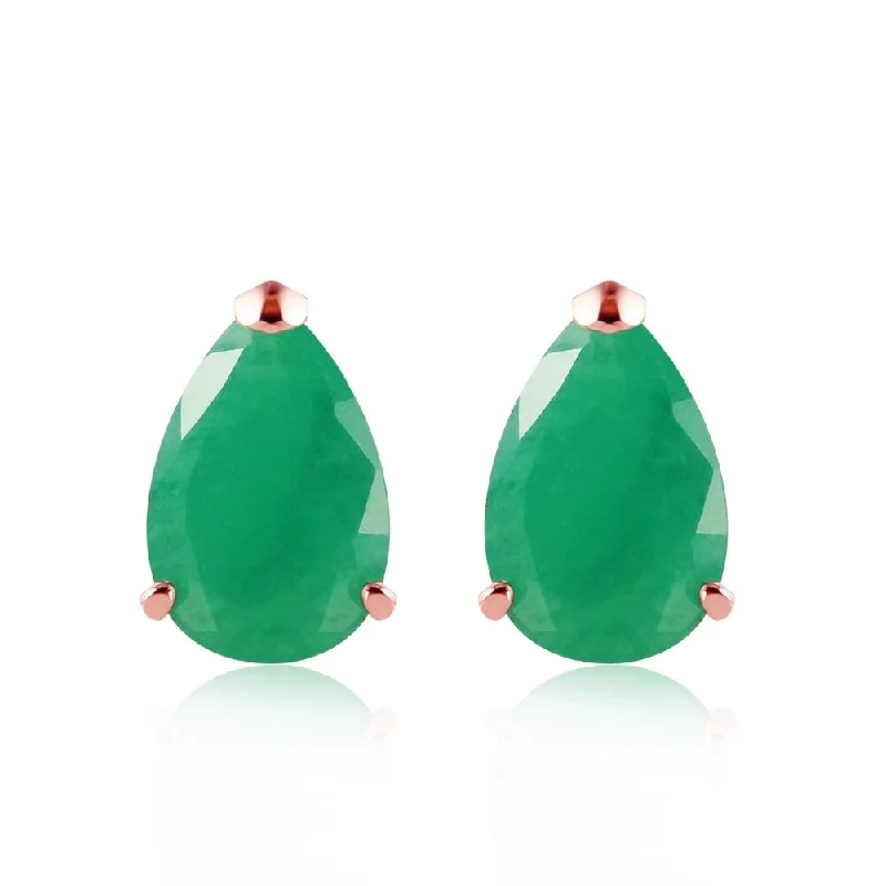 14K Solid Rose Gold Stud Earrings with Natural Emeralds