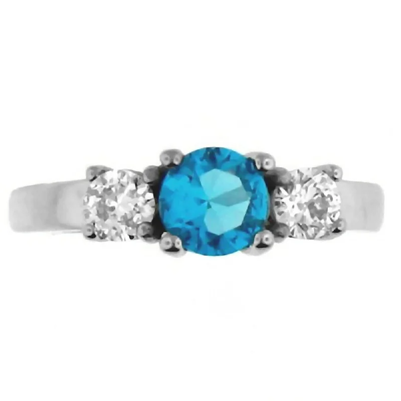 Orabella: 1.25c 3 Stone Blue Topaz Ice CZ 316 Steel Engagement Ring