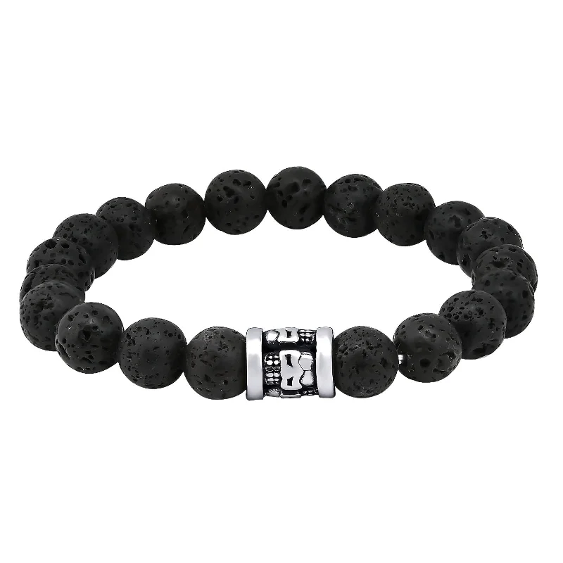 Men's 'Miami' Lava Stone and High Polish Stainless Steel Stretch Bracelet