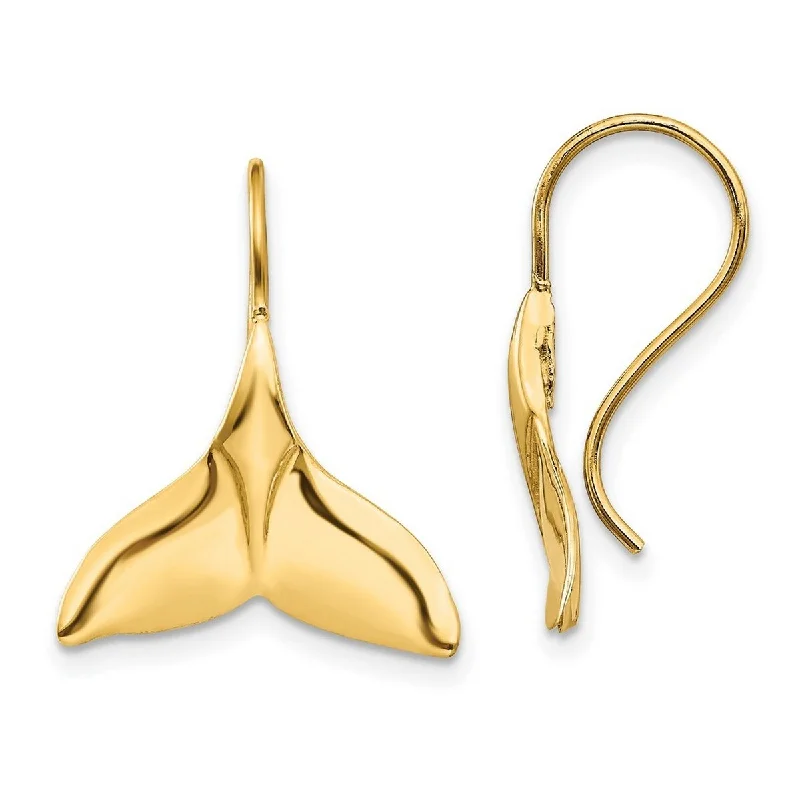 Curata 14k Yellow Gold Polished 29x17mm Whale Tail Wire Earrings