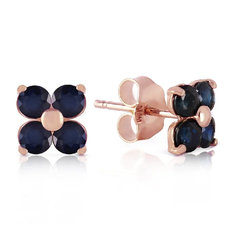 14K Solid Rose Gold Stud Earrings with Natural Sapphires