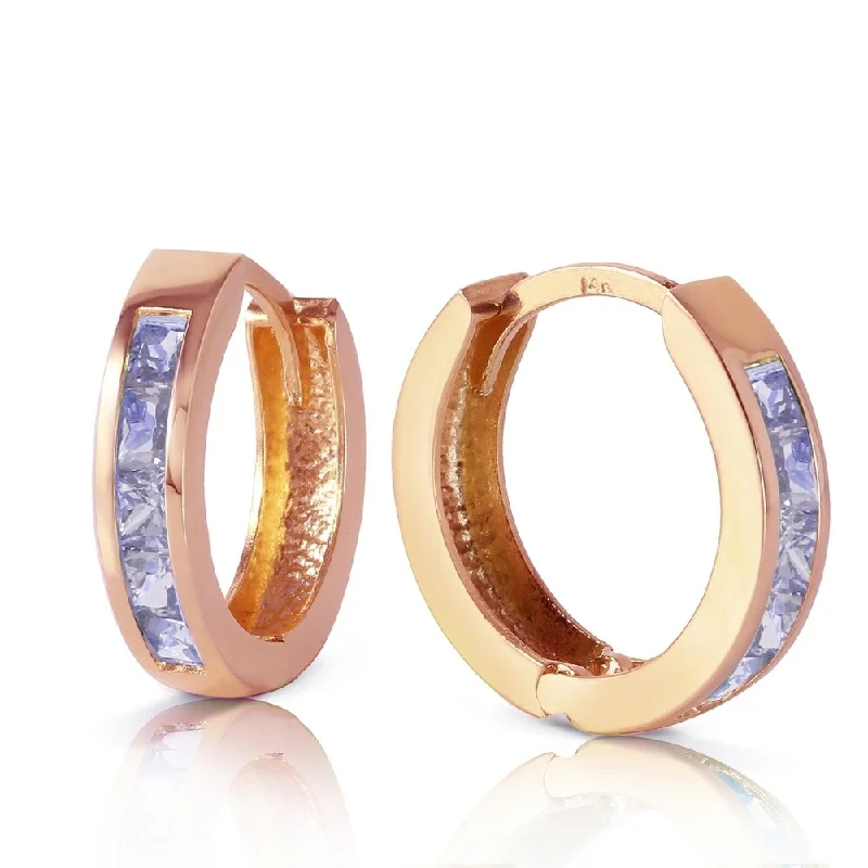 0.95 Carat 14K Solid Rose Gold Huggie Hoop Earrings Tanzanite