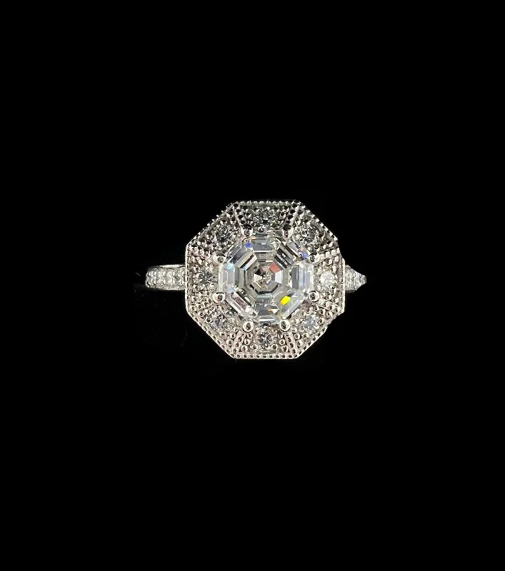 GIA 2.01 Octagonal Diamond Platinum Engagement Ring