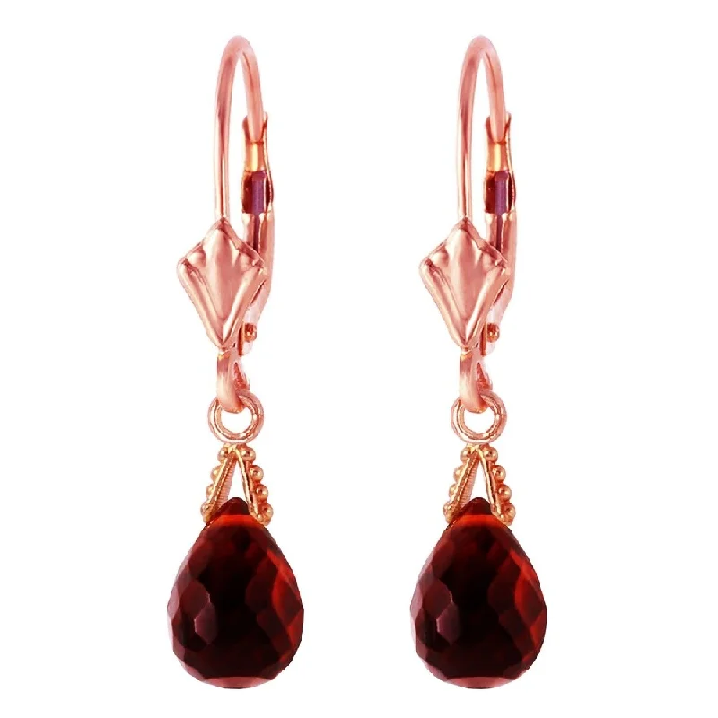 4.5 Carat 14K Solid Rose Gold Leverback Earrings Briolette Garnet