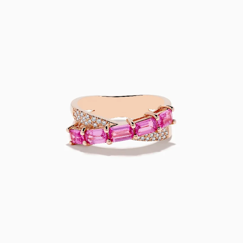 14K Rose Gold Pink Sapphire and Diamond Crossover Ring