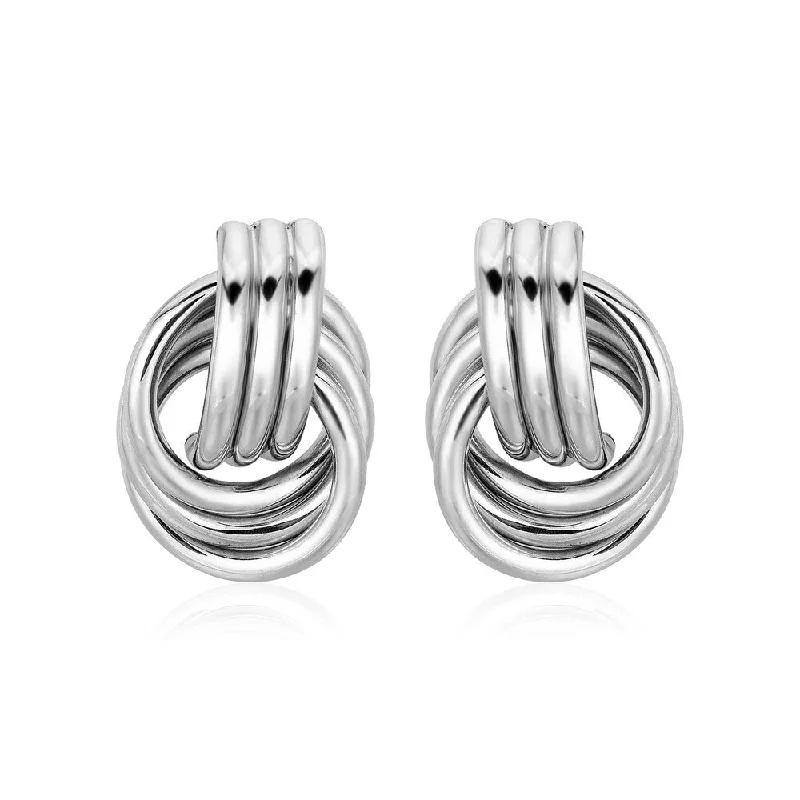 Polished Love Knot Earrings with Interlocking Rings in Sterling Silver