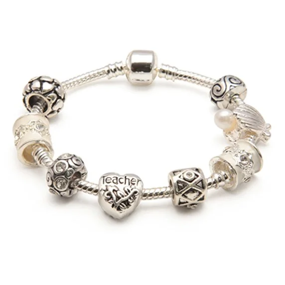 Teacher 'Cascade Cream' Silver Plated Charm Bead Bracelet