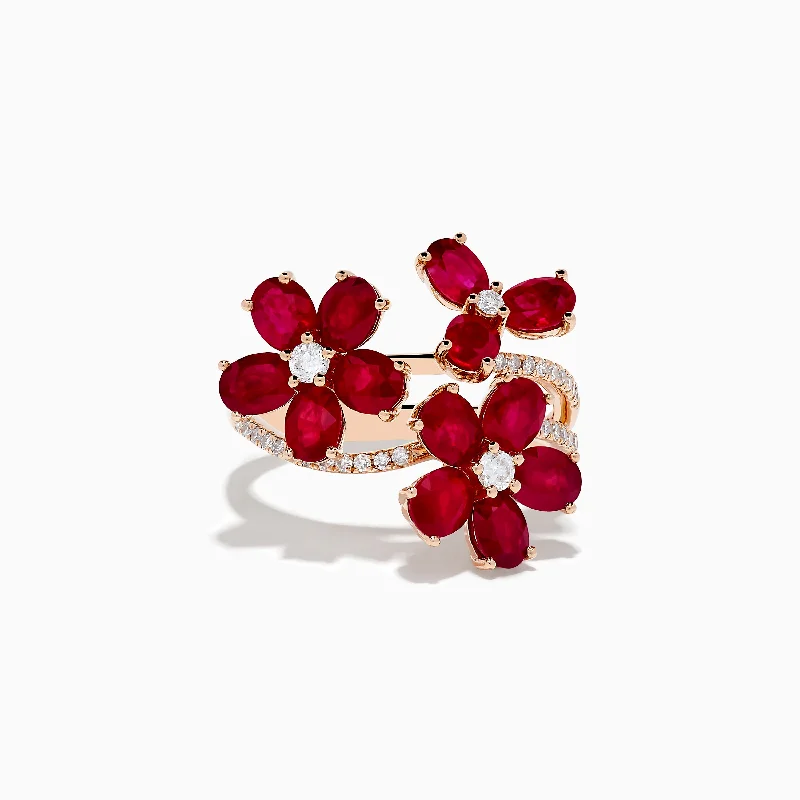 Ruby Royale 14K Rose Gold Ruby Flower Cocktail Ring