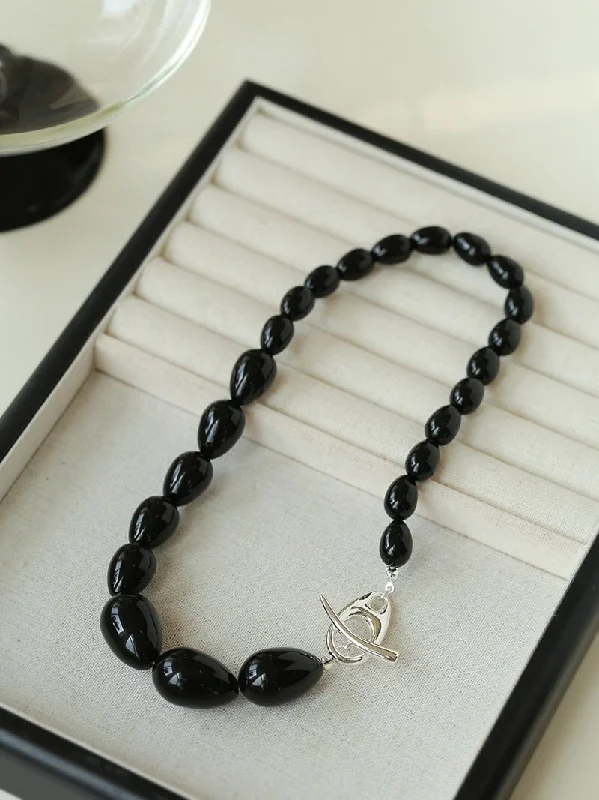 Black Gradient Water Drop Black Agate Necklace