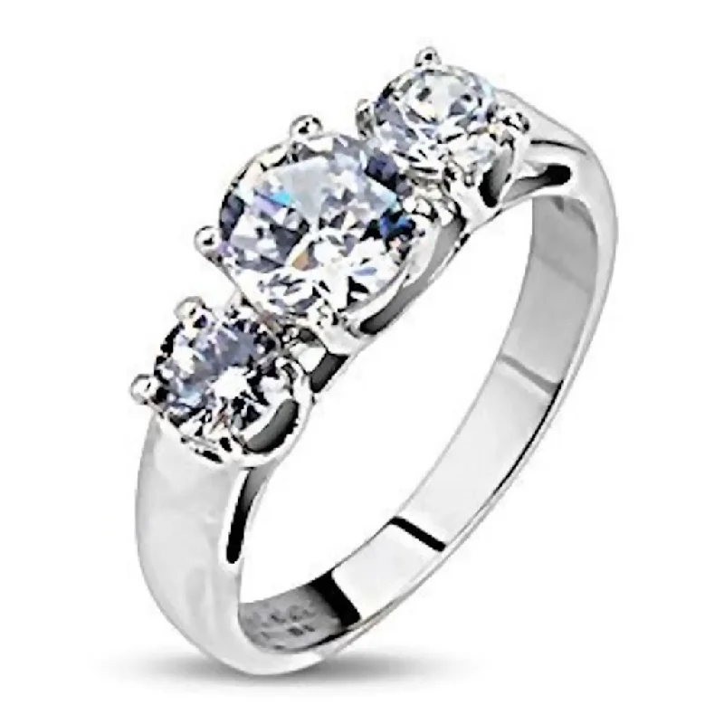 Onieda: 1.25c 3 Stone Russian Ice on Fire CZ 316 Steel Engagement Ring